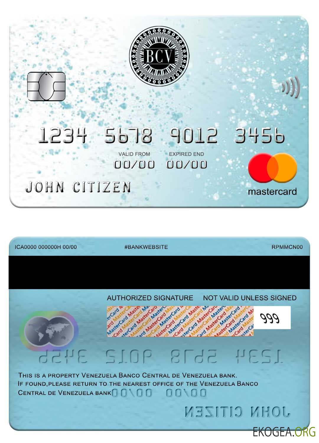Carte bancaire Mastercard de la Banco Central de Venezuela du Venezuela
